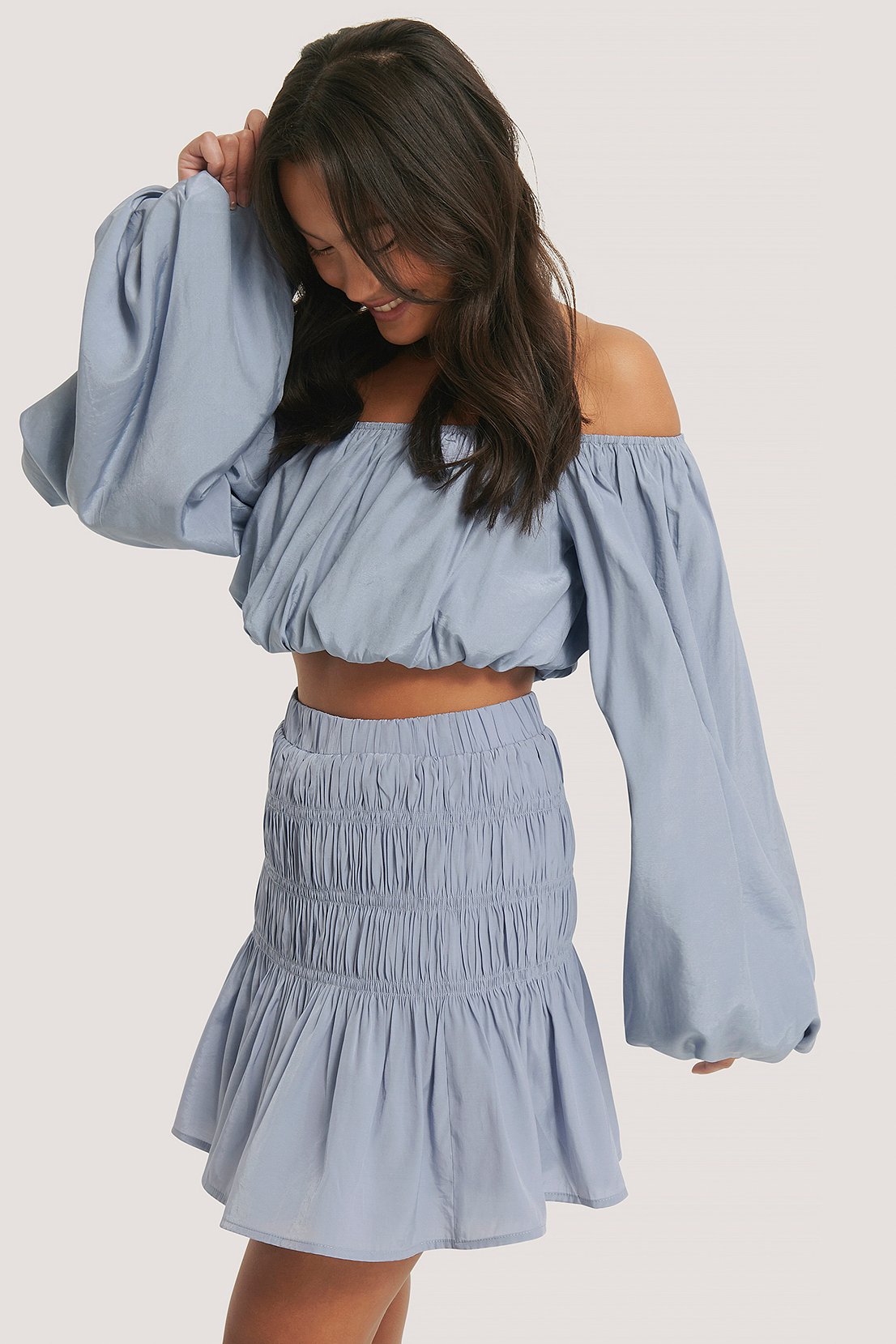 Shirred Mini Skirt Blue | na-kd.com